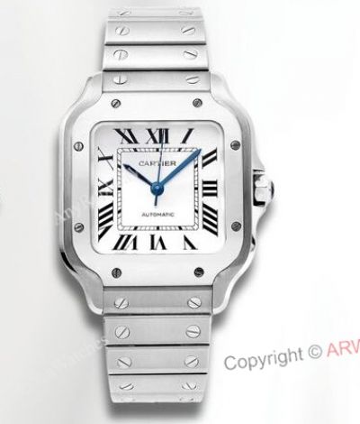 BV Factory 1:1 Clone Cartier Santos Medium Size White Roman Face QuickSwitch Band Watch